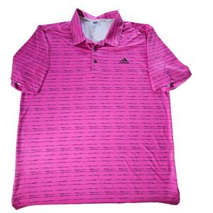 ADIDAS Shirt Golf Mens Size XL Lucid Fuchsia Pink Black Striped Moisture Wicking